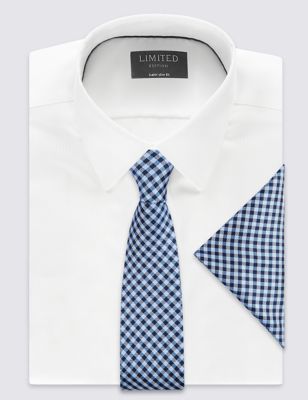 Pure Silk Checked Tie & Pocket Square Set